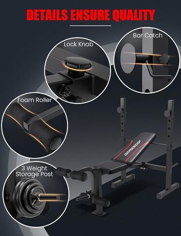 OPPSDECOR Adjustable Weight Bench Set with Squat Rack, 3 Sec Folding Workout Bench for Full Body Exercise, 600LBS All-in-One Bench Press with Leg Curl & Leg Extension, Incline Decline Flat Home Gym Bench for Teens Adults in Saudi Arabia