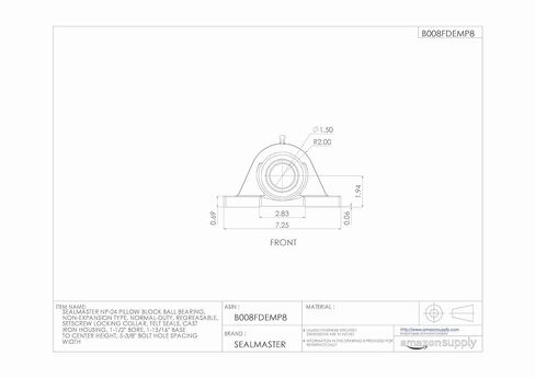 Sealmaster NP-24 Pillow Block Ball Bearing, Non-Expansion Type, Normal-Duty, Regreasable, Setscrew Locking Collar, Felt Seals, Cast Iron Housing, 1-1/2" Bore, 1-15/16" Base to Center Height, 5-3/8" Bolt Hole Spacing Width in Kuwait