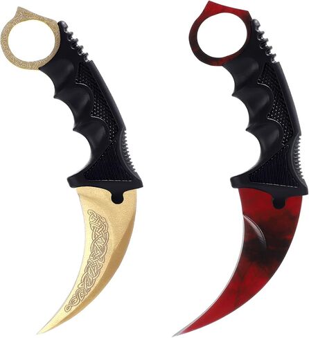 TOPOINT 2 Pack Karambit Knife No Cutting Edge Knife Without Cutting Edge with Sheath for Beginner (Golden-Green) in Kuwait