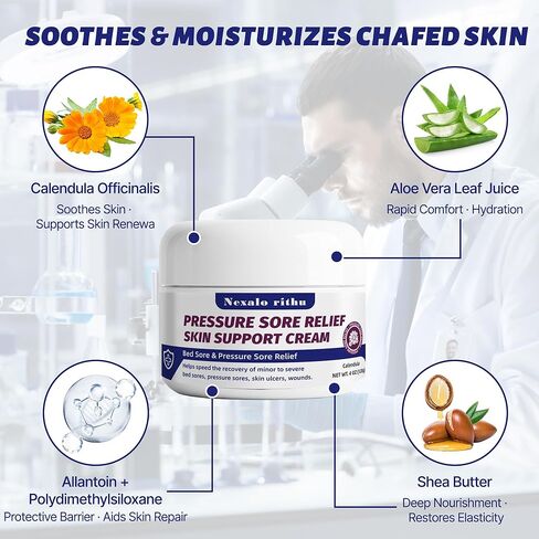 كريم قرح الفراش وكريم قرح الضغط مع الآذريون والصبار - عناية يومية لطيفة لقروح الفراش والقرح والجلد المتهيج، يوفر دعمًا مهدئًا، كريم علاج قرح السرير للاستخدام المنزلي والتمريضي in Kuwait
