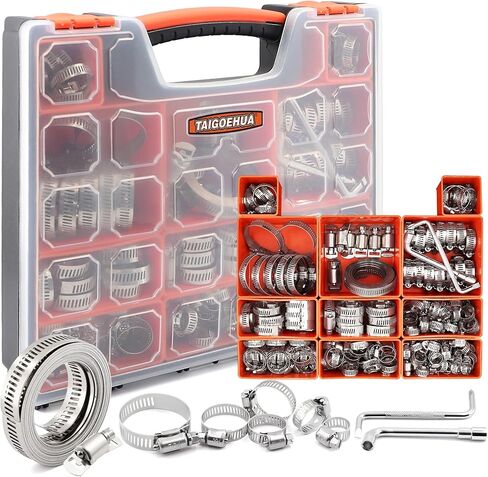 175 قطعة من مشابك خرطوم التروس الدودية 1/4 بوصة - 2 بوصة (6-51 مم) مجموعة متنوعة من الفولاذ المقاوم للصدأ 304 قابلة للتعديل من المعدن الثقيل للسيارات وخط الوقود والأنابيب والسباكة المشعة، مع أداتين متطابقتين in Kuwait