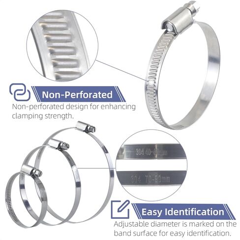 مجموعة من 4 مشابك خرطوم من الفولاذ المقاوم للصدأ من IndigoCase قابلة للتعديل من 2-3/4 بوصة إلى 3-1/2 بوصة (70-90 مم)، مشبك خرطوم عالي التحمل لخط حقن الوقود، والسباكة، والسيارات والتطبيقات الميكانيكية in Kuwait