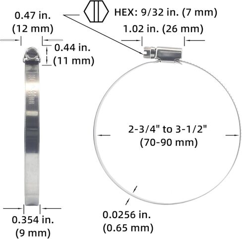مجموعة من 4 مشابك خرطوم من الفولاذ المقاوم للصدأ من IndigoCase قابلة للتعديل من 2-3/4 بوصة إلى 3-1/2 بوصة (70-90 مم)، مشبك خرطوم عالي التحمل لخط حقن الوقود، والسباكة، والسيارات والتطبيقات الميكانيكية in Kuwait