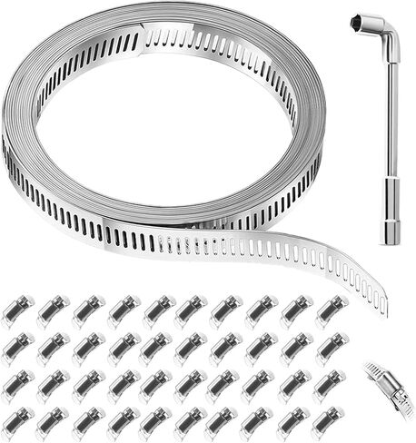 Hose Clamps 304 Stainless Steel Kit, 33ft Metal Strap + 20 Fasteners + L Socket Wrench, Pipe Strap Clamp, Worm Gear Large Hose Clamps for Auto,Hvac,Duct,Fuel Line in Saudi Arabia