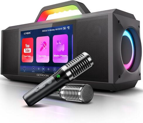آلة كاريوكي للبالغين - مع عرض وشاشة كلمات الأغاني، نظام كاريوكي احترافي، 2 ميكروفونات لاسلكية، طاقة ذروة 200 وات، تطبيق كاريوكي مجاني، مكبر صوت كاريوكي محمول للحفلات المنزلية وأي مناسبة in Kuwait