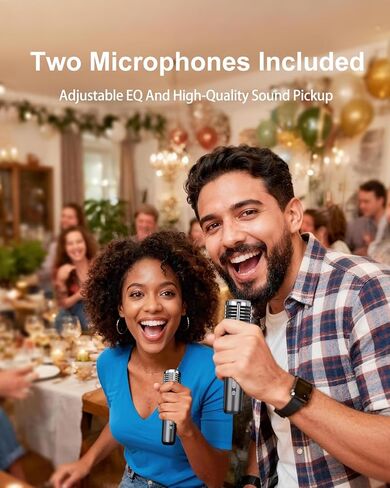 آلة كاريوكي للبالغين - مع عرض وشاشة كلمات الأغاني، نظام كاريوكي احترافي، 2 ميكروفونات لاسلكية، طاقة ذروة 200 وات، تطبيق كاريوكي مجاني، مكبر صوت كاريوكي محمول للحفلات المنزلية وأي مناسبة in Kuwait