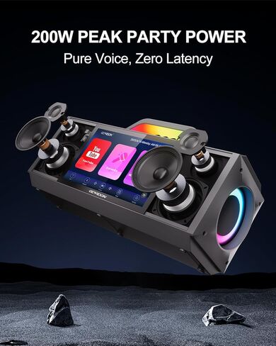 آلة كاريوكي للبالغين - مع عرض وشاشة كلمات الأغاني، نظام كاريوكي احترافي، 2 ميكروفونات لاسلكية، طاقة ذروة 200 وات، تطبيق كاريوكي مجاني، مكبر صوت كاريوكي محمول للحفلات المنزلية وأي مناسبة in Kuwait