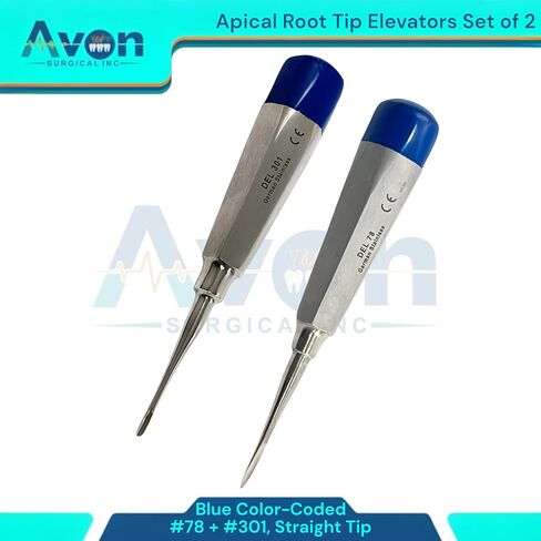 Pack of 2 Dental Tooth Extraction Apical Root Tip Pick Elevators, Straight Tipped, Lightweight Color-Coded Handle | German Stainless Steel Dental Instruments (#78 & #301) in Saudi Arabia
