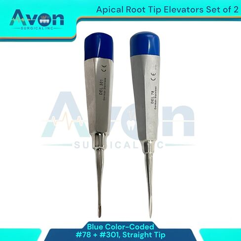 Pack of 2 Dental Tooth Extraction Apical Root Tip Pick Elevators, Straight Tipped, Lightweight Color-Coded Handle | German Stainless Steel Dental Instruments (#78 & #301) in Saudi Arabia
