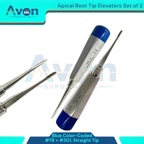 Pack of 2 Dental Tooth Extraction Apical Root Tip Pick Elevators, Straight Tipped, Lightweight Color-Coded Handle | German Stainless Steel Dental Instruments (#78 & #301) in Saudi Arabia