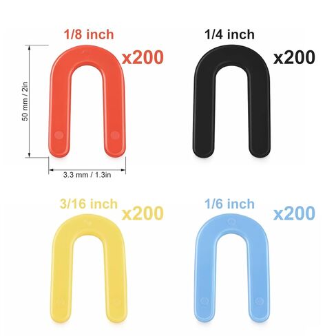مجموعة حشوات حدوة حصان بلاستيكية 800 قطعة للتسوية، تشكيلة حشوات النوافذ على شكل حرف U، أزرق 1/16 بوصة، أحمر 1/8 بوصة، أصفر 3/16 بوصة، أسود 1/4 بوصة in Kuwait