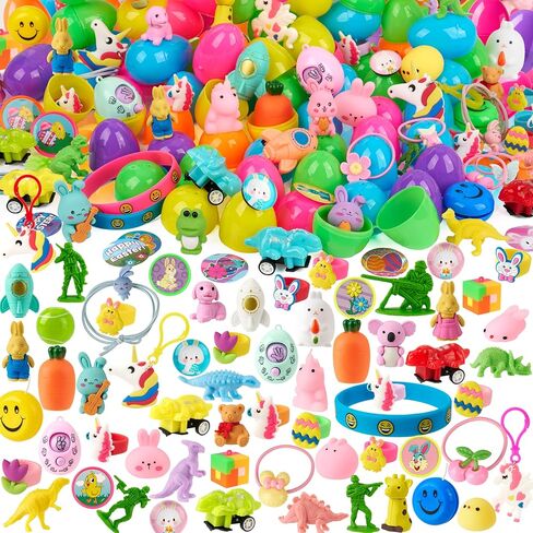 JOYIN 200 Pcs Prefilled Easter Eggs with Novelty Toys and Stickers, Filling Treats, Easter Eggs Hunt, Basket Stuffers Fillers, Theme Party Favor, Classroom Prize in Kuwait