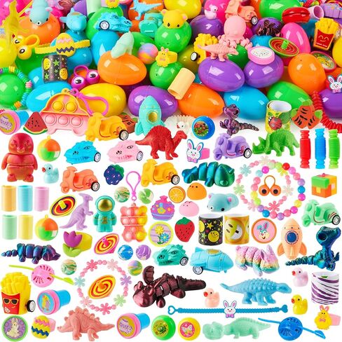 Joyin 200 PCS Prected Easter Eggs مع ألعاب وملصقات حداثة ، وملء علاجات ، وصيد بيض عيد الفصح ، وحشو السلة ، وصالح الحفلات موضوع ، جائزة الفصل الدراسي in Kuwait