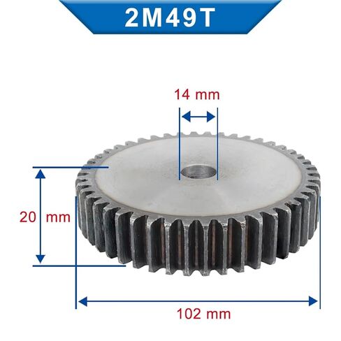 Spur Gear 2M49/50/51/52T Bore14/16mm Teeth Pitch 6.28mm Teeth Depth4.5mm Motor Gear Height 20mm 1Pcs(2M51T (Bore 16 mm)) in Saudi Arabia