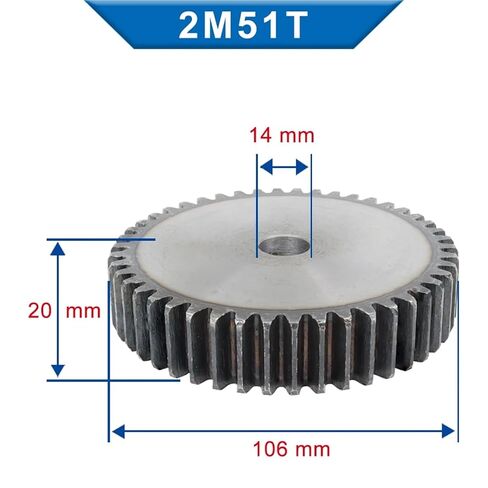 Spur Gear 2M49/50/51/52T Bore14/16mm Teeth Pitch 6.28mm Teeth Depth4.5mm Motor Gear Height 20mm 1Pcs(2M51T (Bore 16 mm)) in Saudi Arabia