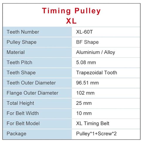 XL-60T Timing Pulley Bore 8/10/12/14/15/17/20mm Teeth Pitch 5.08mm Aluminum Pulley Wheel Slot Width 11mm 1Pcs(12 mm) in Saudi Arabia