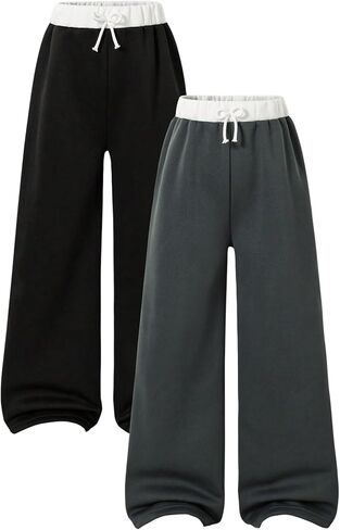 Girl's 2 Pack Sweatpants Elastic Wasited Wide Leg Trousers Casual Athletic Pants in Saudi Arabia