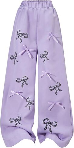 SweatyRocks Girl's Cute Bow Knot Graphic Elastic High Waist Track Pants Y2k Wide Leg Trousers in Saudi Arabia
