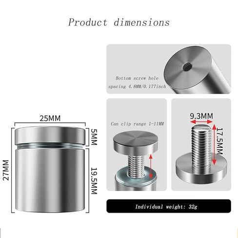 8PCS Stainless Steel Sign Standoff Screws 1x1inch Advertising Screws Sign Holder Glass Acrylic Nail in Saudi Arabia
