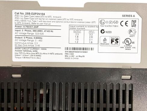25B-D2P3N104 PowerFlex 525 AC Drive, with Embedded EtherNet/IP and Safety, 480 VAC, 3 Phase, 2.3 Amps, 1.0 HP, 0.75 kW Normal Duty; 1.0 HP, 0.75 kW Heavy Duty, Frame A, IP20 NEMA/Open Type in Saudi Arabia
