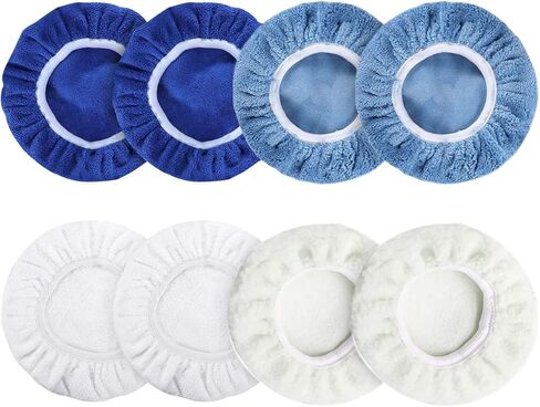 Eujgoov 8-Piece 6-inch Polishing Pad Set with Wool Pads + Cotton Covers + Microfiber Covers + Fleece Valve Cap Set Suitable for Polishing Cars, Motorcycles, and Boats in Saudi Arabia