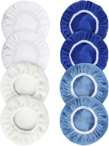 Eujgoov 8-Piece 6-inch Polishing Pad Set with Wool Pads + Cotton Covers + Microfiber Covers + Fleece Valve Cap Set Suitable for Polishing Cars, Motorcycles, and Boats in Saudi Arabia