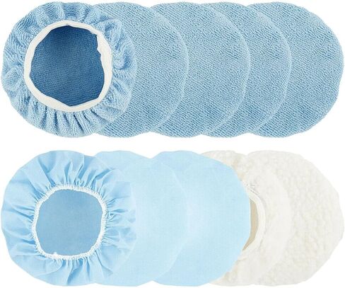 9 to 10 Inch Car Polisher Pad Bonnet, 10Pcs Car Polishing Bonnet Buffing Pads, 8Pcs Microfiber+ 2Pcs Woollen Car Polisher Pad Bonnet in Kuwait