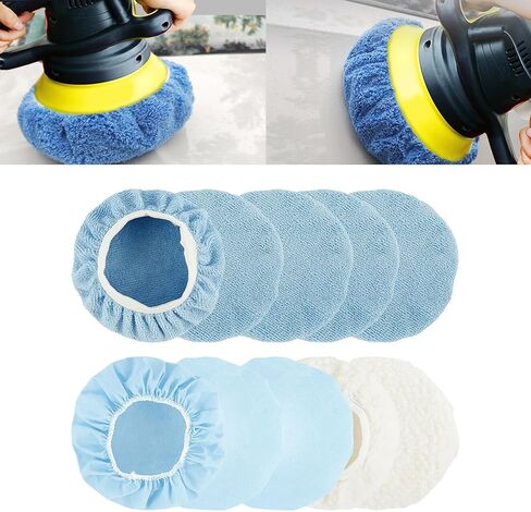 9 to 10 Inch Car Polisher Pad Bonnet, 10Pcs Car Polishing Bonnet Buffing Pads, 8Pcs Microfiber+ 2Pcs Woollen Car Polisher Pad Bonnet in Kuwait