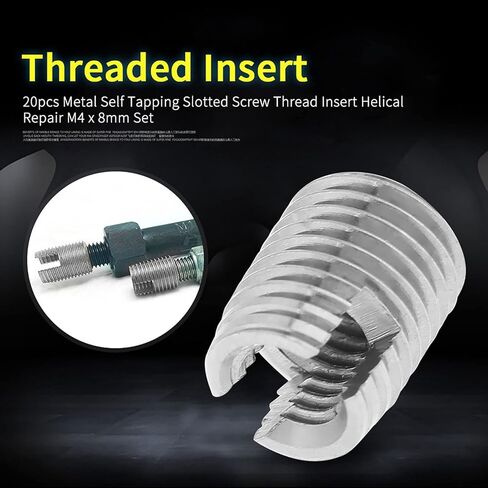 Marhynchus 20pcs Metal Self Tapping Thread Inserts, Helical Repair Screw Inserts M4 x 8mm for Aluminum Damaged Thread Repair in Saudi Arabia