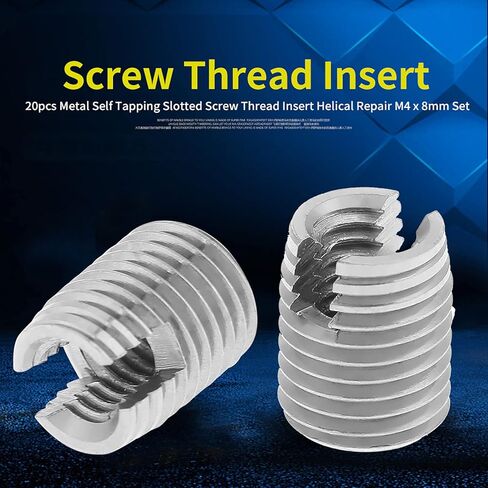 Marhynchus 20pcs Metal Self Tapping Thread Inserts, Helical Repair Screw Inserts M4 x 8mm for Aluminum Damaged Thread Repair in Saudi Arabia