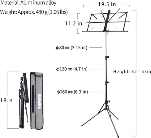 Ultralight Music Stand Only 1.06 lbs, Collapses to 18 Inches – Portable Foldable Aluminum Alloy Stand with Carry Bag, Compact Sheet Music Stand for Adults Kids, Adjustable Height in Saudi Arabia