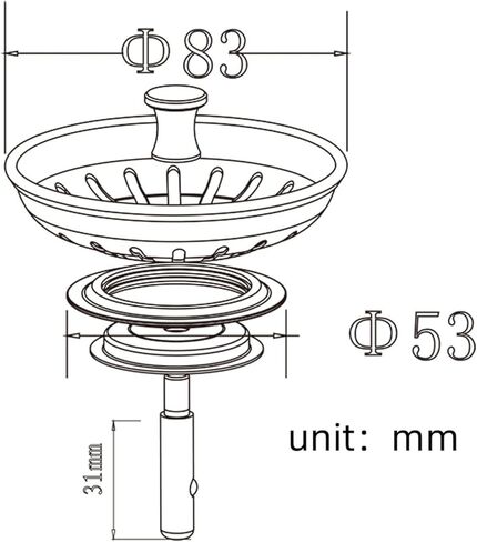 2 حزمة من مصفاة المغسلة الذهبية مجموعة قابس التصريف 304 من الفولاذ المقاوم للصدأ 3.27 بوصة سدادة سلة مقاومة للصدأ مع سدادة مطاطية لأحواض المطبخ in Kuwait