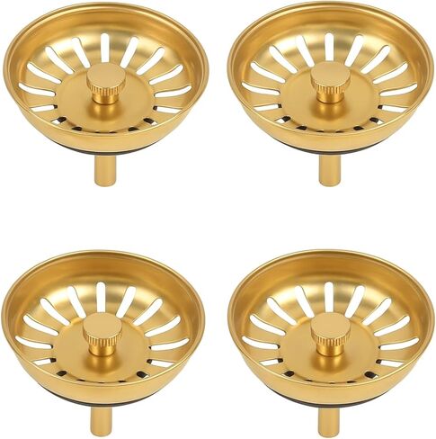 4 عبوات من مصفاة المغسلة الذهبية مجموعة سدادة تصريف من الفولاذ المقاوم للصدأ 304 مقاس 3.27 بوصة سدادة سلة مقاومة للصدأ مع سدادة مطاطية لأحواض المطبخ in Kuwait