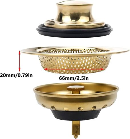 مجموعة مصفاة حوض المطبخ من الفولاذ المقاوم للصدأ باللون الذهبي مكونة من 3 قطع مع فلتر سلة سدادة وختم مطاطي لفتحة الحوض القياسية in Kuwait