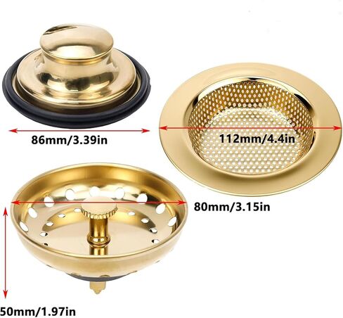 مجموعة مصفاة حوض المطبخ من الفولاذ المقاوم للصدأ باللون الذهبي مكونة من 3 قطع مع فلتر سلة سدادة وختم مطاطي لفتحة الحوض القياسية in Kuwait