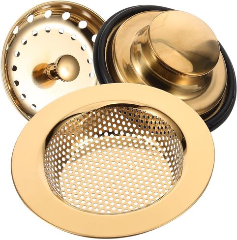 مجموعة مصفاة حوض المطبخ من الفولاذ المقاوم للصدأ باللون الذهبي مكونة من 3 قطع مع فلتر سلة سدادة وختم مطاطي لفتحة الحوض القياسية in Kuwait