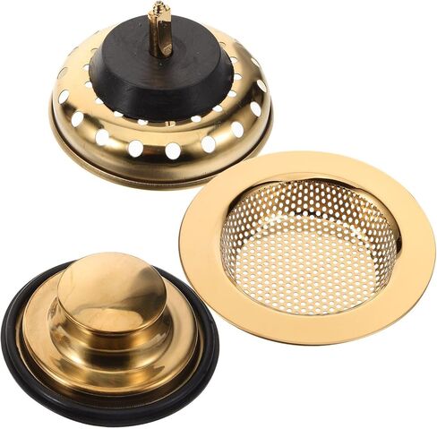 مجموعة مصفاة حوض المطبخ من الفولاذ المقاوم للصدأ باللون الذهبي مكونة من 3 قطع مع فلتر سلة سدادة وختم مطاطي لفتحة الحوض القياسية in Kuwait