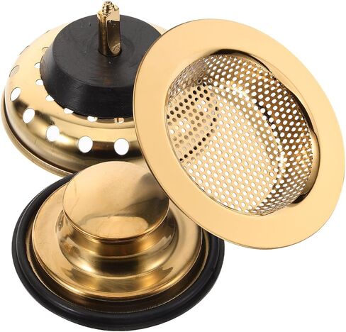مجموعة مصفاة حوض المطبخ من الفولاذ المقاوم للصدأ باللون الذهبي مكونة من 3 قطع مع فلتر سلة سدادة وختم مطاطي لفتحة الحوض القياسية in Kuwait