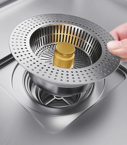 مصفاة حوض المطبخ من الفولاذ المقاوم للصدأ من ستيلم مع سلة كبيرة، لالتقاط الطعام لعرض الحوض 3-3.2 بوصة وعمق> 1.58 in Kuwait