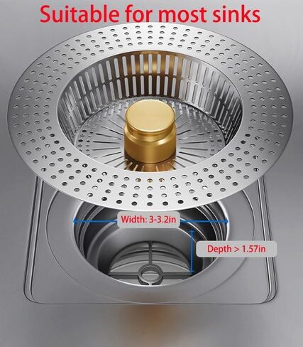 مصفاة حوض المطبخ من الفولاذ المقاوم للصدأ من ستيلم مع سلة كبيرة، لالتقاط الطعام لعرض الحوض 3-3.2 بوصة وعمق> 1.58 in Kuwait