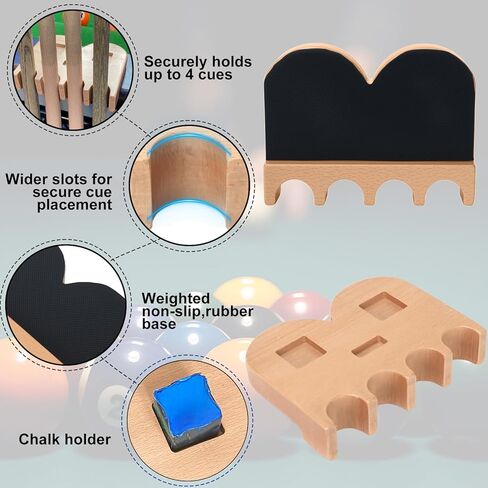 BOUGOON 4 Hole Wood Pool Cue Holder, Portable Weighted Billiard Cue Claw Rack With Rounded Edges and Non-Slip Pad,Cue Rest Pool Stick Holder for Table Bar or Chair, in Saudi Arabia