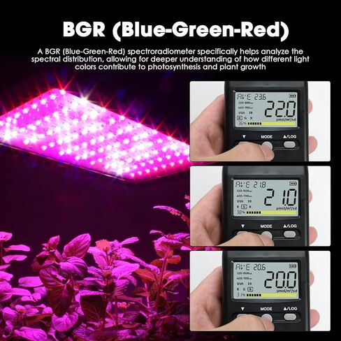 مقياس PAR 3 في 1 320-800 نانومتر PPFD يقيس كثافة ضوء PPFD/UVA/IR، مقياس PAR الكمي لمصابيح LED المتنامية، مقياس الطيف RGB متر 5000 ميكرومول/ثانية مع سجلات البيانات، تثبيت/MAX/MIN/AVG in Saudi Arabia
