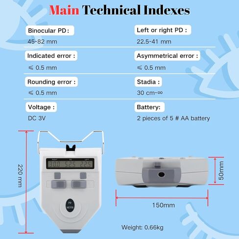 Optical Digital Pupilometer with Memory Function, LCD Display Pupillary Distance Meter, Diopter Compensation Pupil Distance Meter PD Measurement Tool in Saudi Arabia