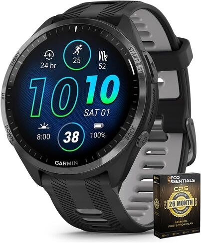 Garmin 010-02809-00 Forerunner 965 Running Smartwatch Black and Powder Gray Backle مع حزمة حماية محسّنة لمدة عامين CPS in Kuwait
