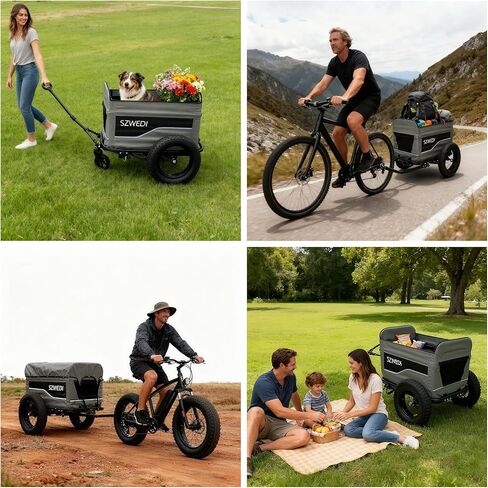 Bike Cargo Trailer&Hand Wagon,100 lbs Load Capacity, Heavy-Duty Bicycle Wagon Cart, Foldable Compact Storage & Quick Release with Universal Hitch, 16" Wheels in Kuwait