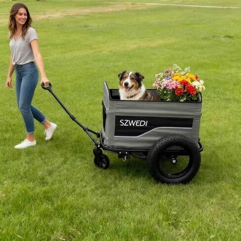 Bike Cargo Trailer&Hand Wagon,100 lbs Load Capacity, Heavy-Duty Bicycle Wagon Cart, Foldable Compact Storage & Quick Release with Universal Hitch, 16" Wheels in Kuwait