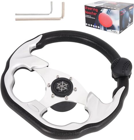 RUTU Boat Steering Wheel 3-Spoke D Shape with steering wheel knob, PU Foam Sliver Boat Steer Wheel, Aluminum alloy frame, Includes 3/4" Mounting Base, Anti-Slip for Vessels Yachts Pontoons in Saudi Arabia