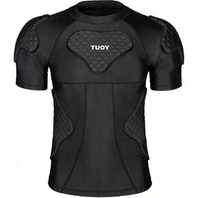 Men's Padded Compression Shirt Protective Gear with Chest Rib Shoulder Back Sternum Pads | Professional Guard Padded Shirt for Adult Football Soccer Baseball Softball Paintball Rugby in Kuwait