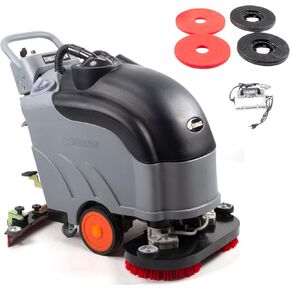 SUNMAX 28" Commercial Floor Scrubber Machine, 14.5-gal Tank, Dual Brushes and Sourcing Pads, Self-Propelled Floor Cleaner with Traction Drive in Kuwait