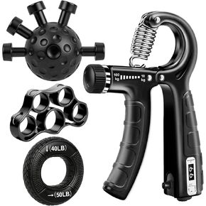 4-Pack Grip Strength Trainer Kit, Adjustable Forearm Strengthener, Black Hand Grip Strengthener Balls, Finger Exerciser & Stretcher for Strength Training, Recovery & Flexibility in Kuwait